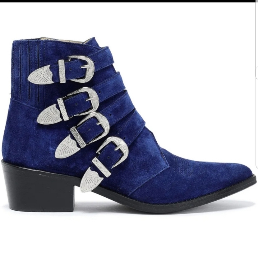 Toga Pulla Blue Suede Buckle Boots